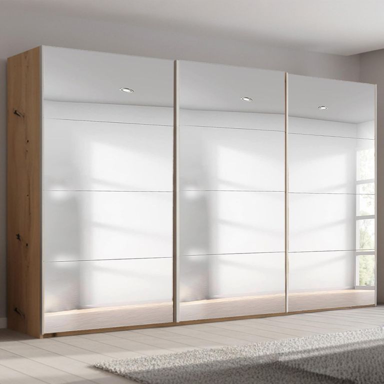Beluga Extra Sliding Wardrobe - 406cm - 3 Door - Mirrored - Artisan Oak