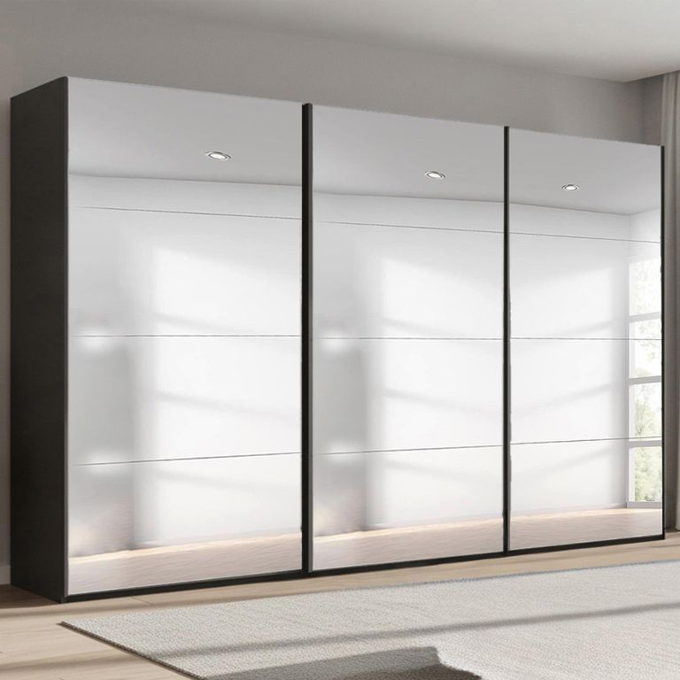Beluga Extra Sliding Wardrobe - 406cm - 3 Door - Mirrored - Graphite