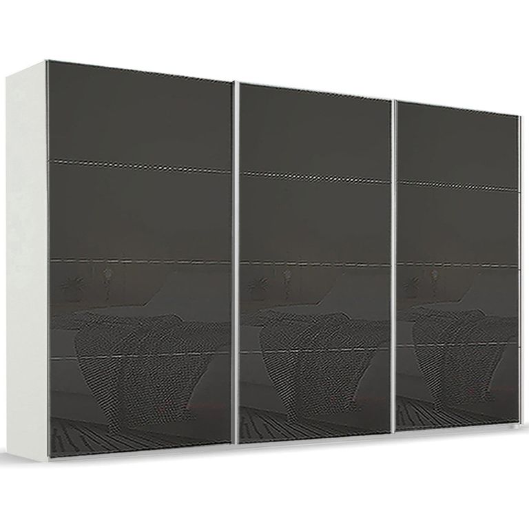 Beluga Extra Sliding Wardrobe - 406cm - 3 Door - Alpine White & Basalt Glass