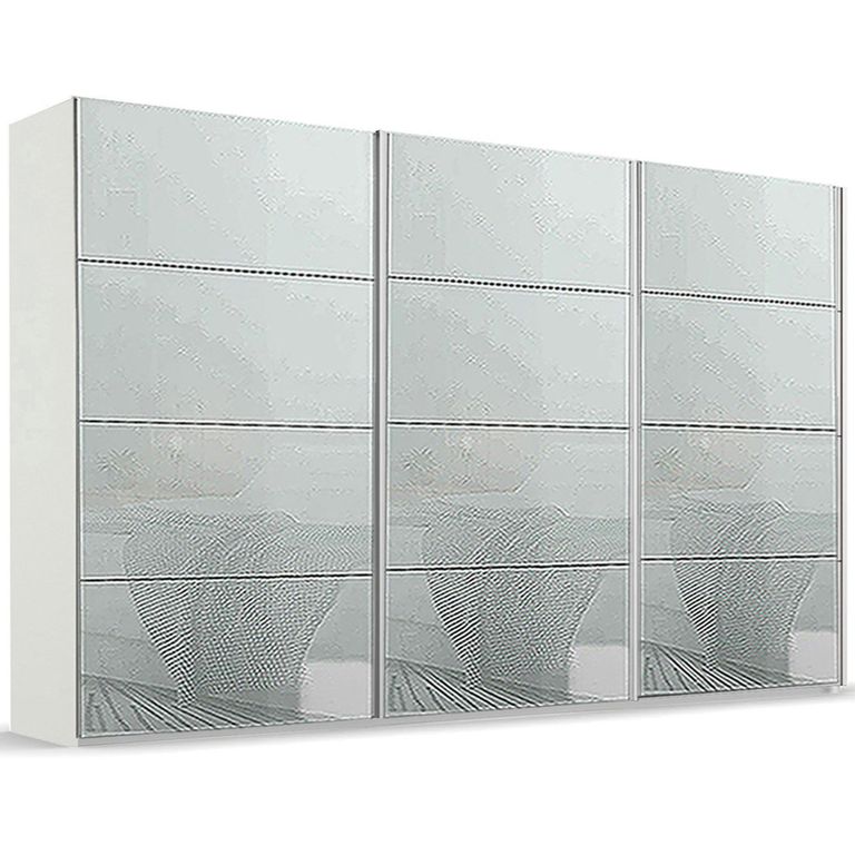 Beluga Extra Sliding Wardrobe - 406cm - 3 Door - Alpine White & Silk Grey Glass