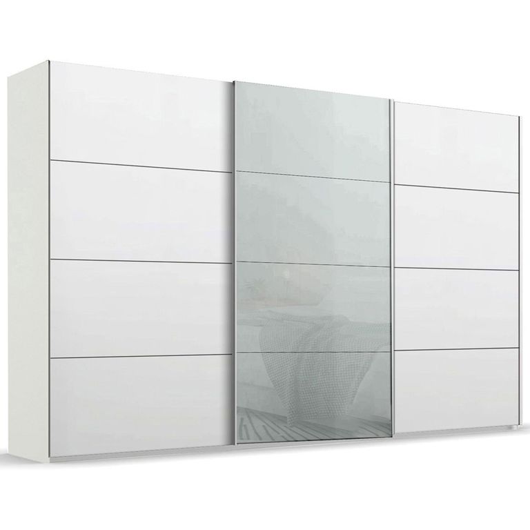 Beluga Extra Sliding Wardrobe - 406cm - 3 Door - Alpine White & Silk Grey Glass Front