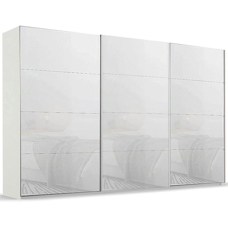 Beluga Extra Sliding Wardrobe - 406cm - 3 Door - Alpine White & White Glass