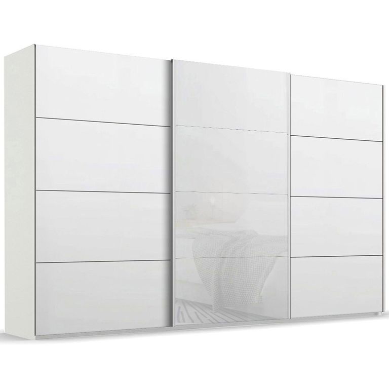 Beluga Extra Sliding Wardrobe - 406cm - 3 Door - Alpine White & White Glass Front
