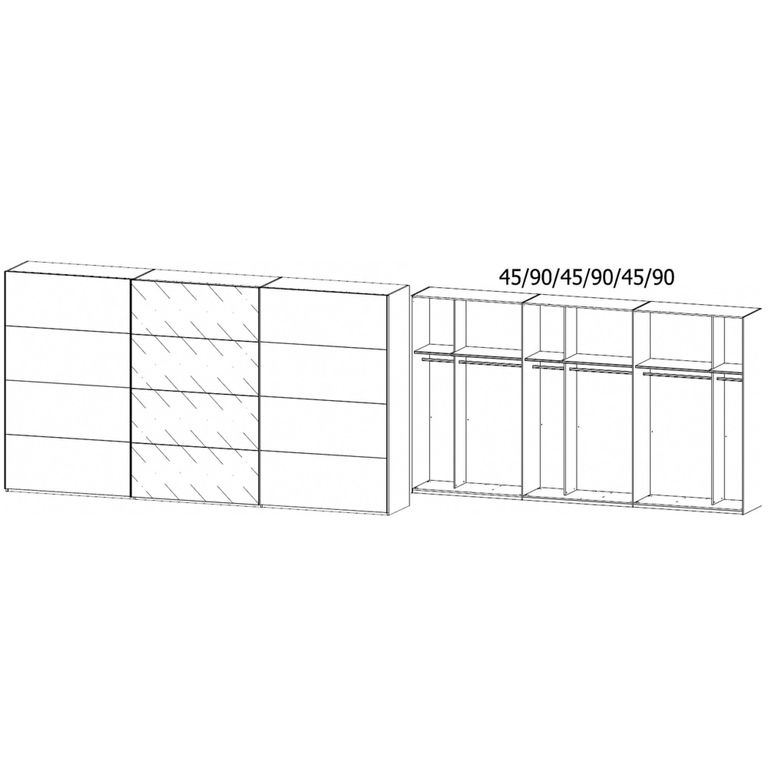 Beluga Extra Sliding Wardrobe - 406cm - 3 Door - Artisan Oak & Silk Grey Glass Front