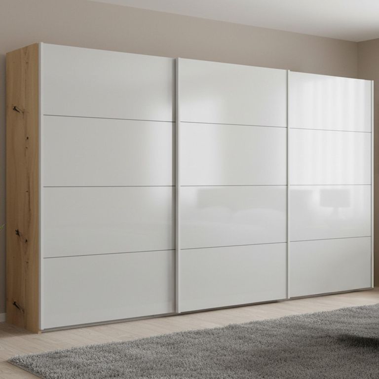 Beluga Extra Sliding Wardrobe - 406cm - 3 Door - Artisan Oak & Silk Grey