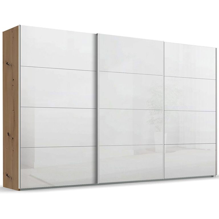 Beluga Extra Sliding Wardrobe - 406cm - 3 Door - Artisan Oak & White High Gloss
