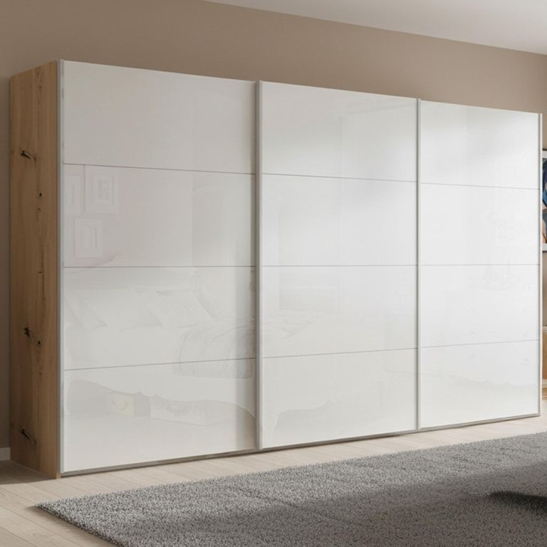 Beluga Extra Sliding Wardrobe - 406cm - 3 Door - Artisan Oak & White High Gloss