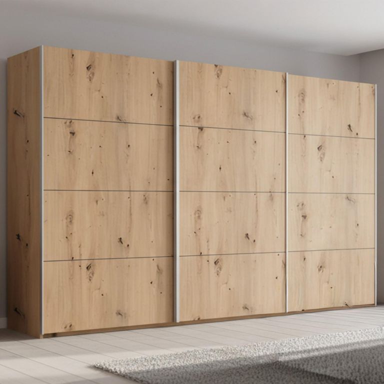 Beluga Extra Sliding Wardrobe - 406cm - 3 Door - Artisan Oak