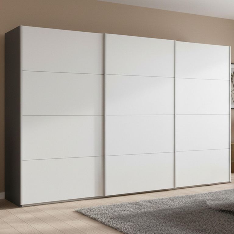 Beluga Extra Sliding Wardrobe - 406cm - 3 Door - Graphite & Alpine White
