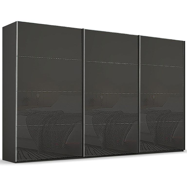 Beluga Extra Sliding Wardrobe - 406cm - 3 Door - Graphite & Basalt Glass