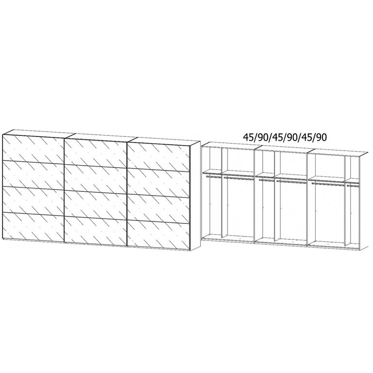 Beluga Extra Sliding Wardrobe - 406cm - 3 Door - Graphite & Basalt Glass