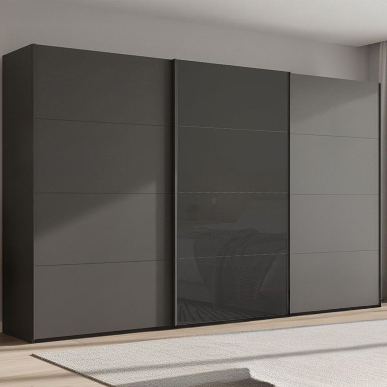 Beluga Extra Sliding Wardrobe - 406cm - 3 Door - Graphite & Basalt Glass Front