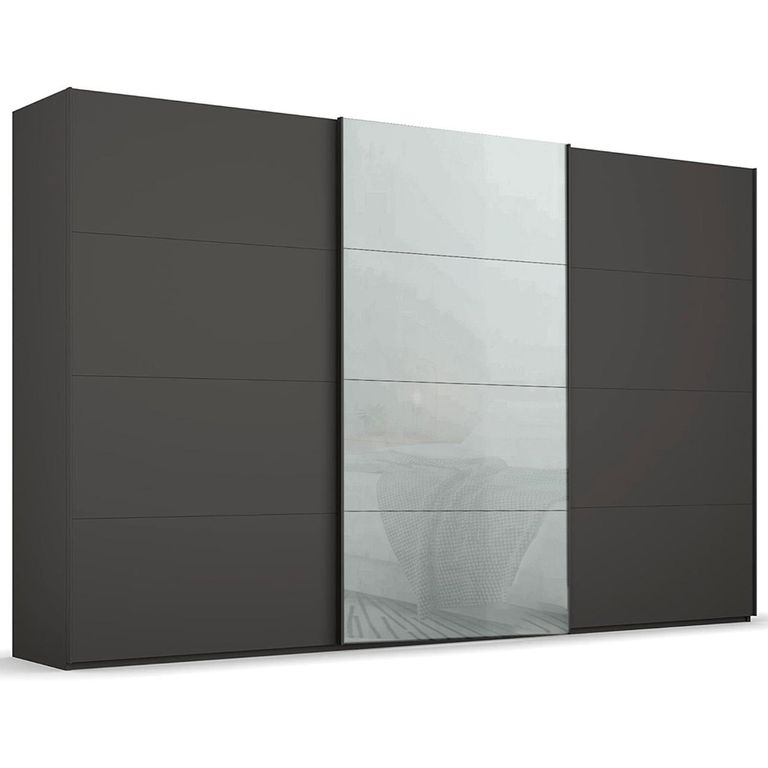 Beluga Extra Sliding Wardrobe - 406cm - 3 Door - Graphite & Silk Grey Glass Front