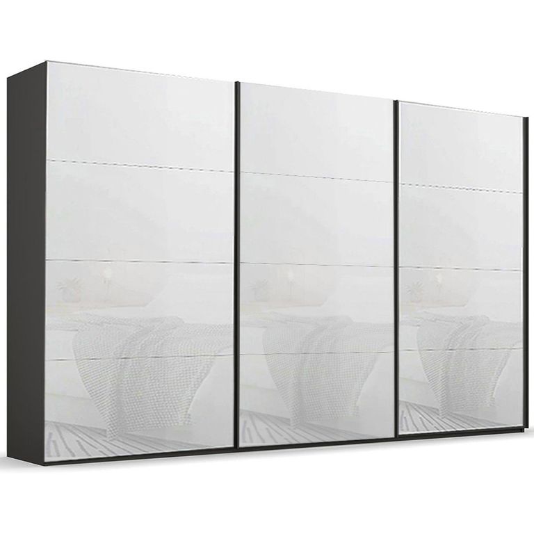 Beluga Extra Sliding Wardrobe - 406cm - 3 Door - Graphite & White Glass