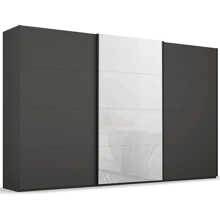 Beluga Extra Sliding Wardrobe - 406cm - 3 Door - Graphite & White Glass Front
