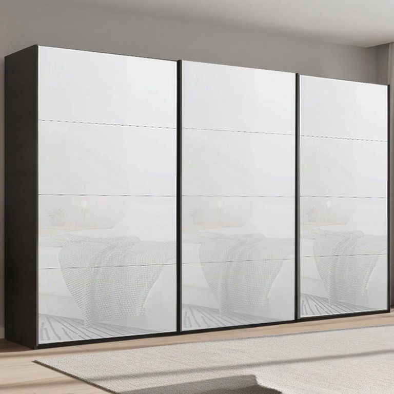Beluga Extra Sliding Wardrobe - 406cm - 3 Door - Graphite & White Glass