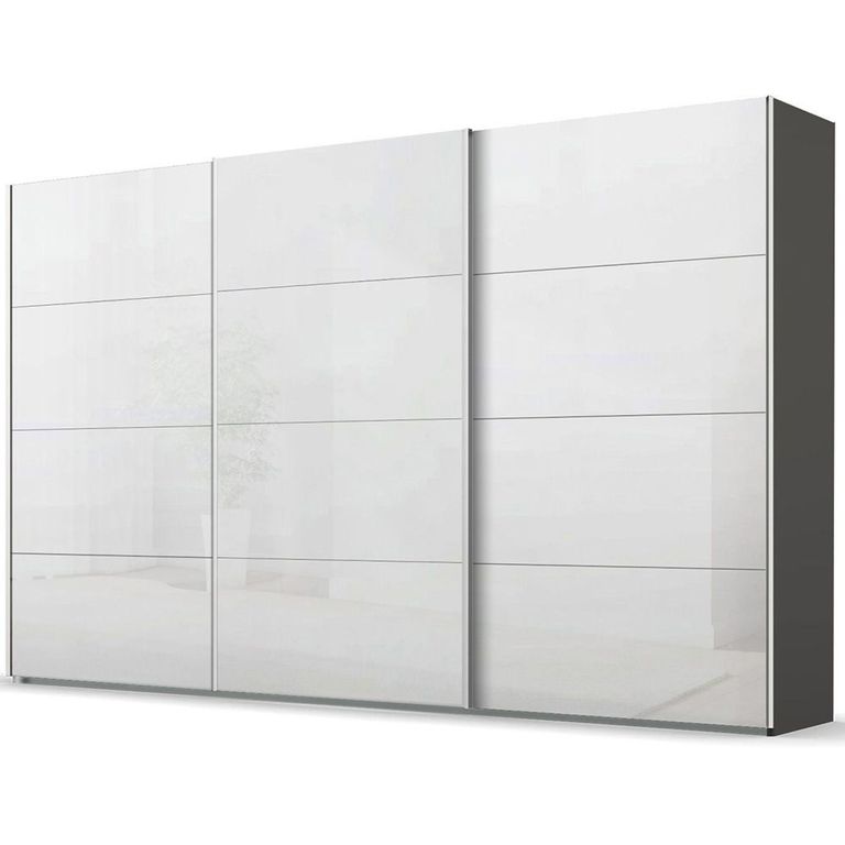 Beluga Extra Sliding Wardrobe - 406cm - 3 Door - Graphite & White High Gloss