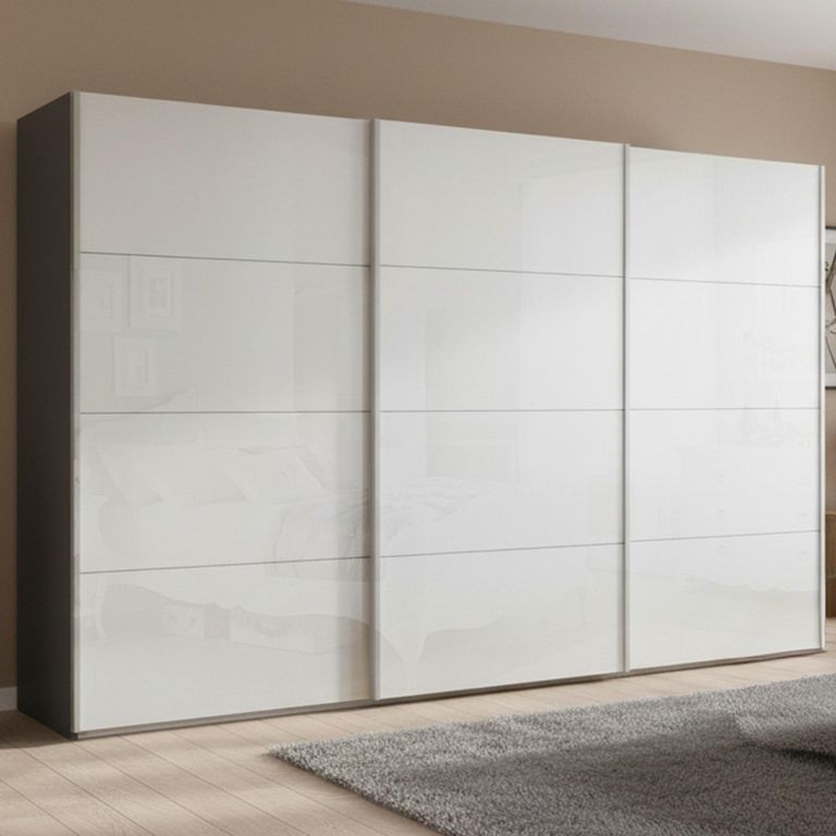 Beluga Extra Sliding Wardrobe - 406cm - 3 Door - Graphite & White High Gloss
