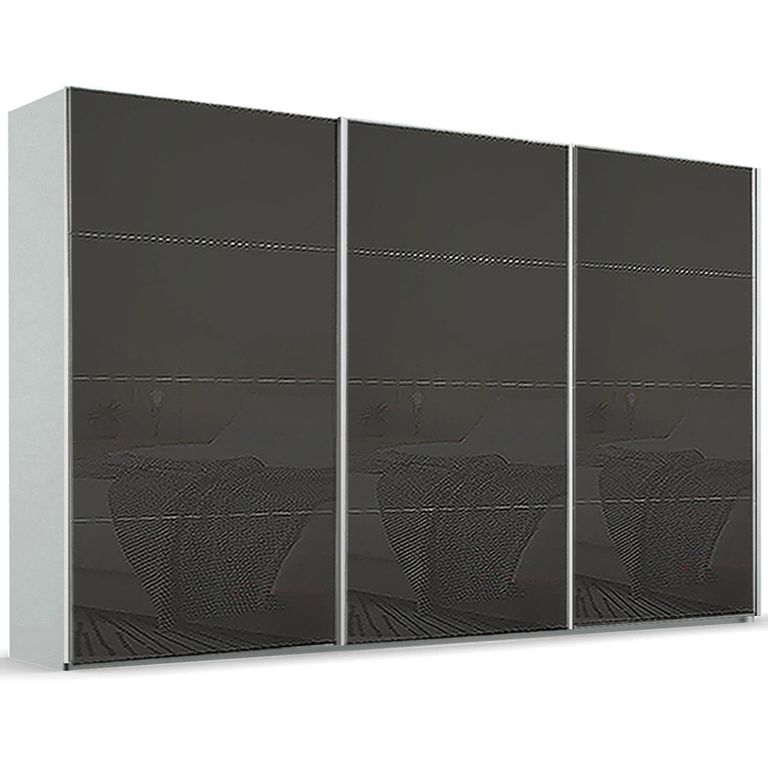 Beluga Extra Sliding Wardrobe - 406cm - 3 Door - Silk Grey & Basalt Glass