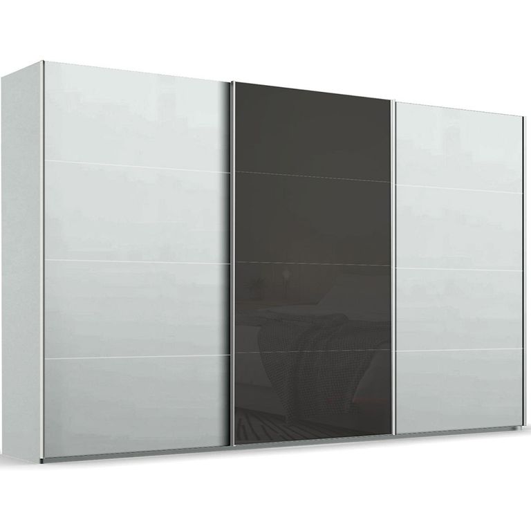 Beluga Extra Sliding Wardrobe - 406cm - 3 Door - Silk Grey & Basalt Glass Front
