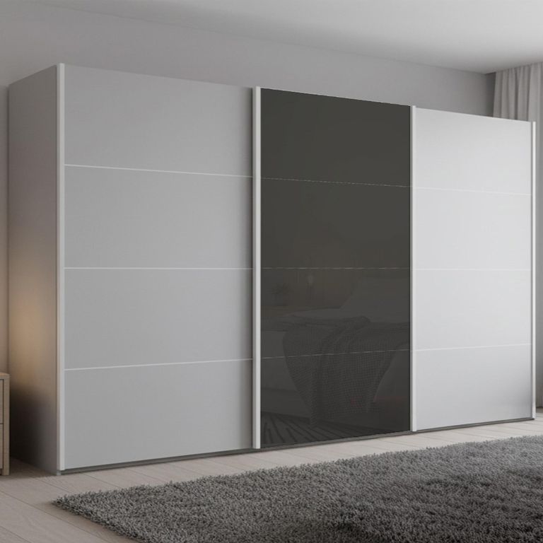 Beluga Extra Sliding Wardrobe - 406cm - 3 Door - Silk Grey & Basalt Glass Front