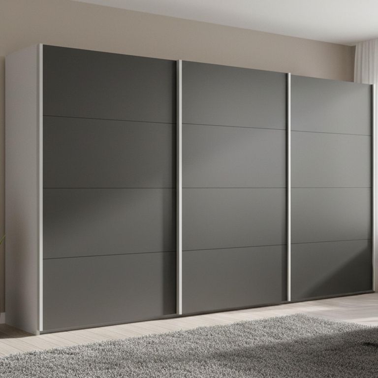 Beluga Extra Sliding Wardrobe - 406cm - 3 Door - Silk Grey & Graphite
