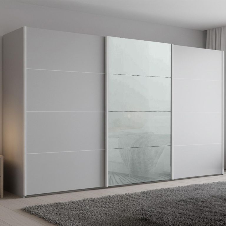 Beluga Extra Sliding Wardrobe - 406cm - 3 Door - Silk Grey & Silk Grey Glass Front