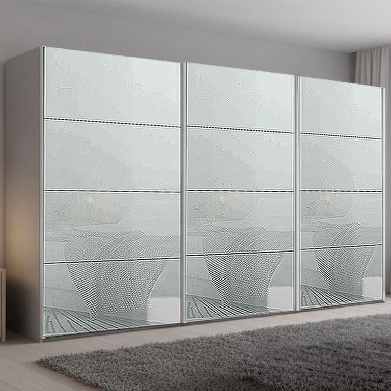 Beluga Extra Sliding Wardrobe - 406cm - 3 Door - Silk Grey & Silk Grey Glass