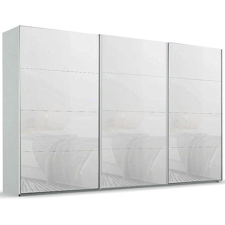 Beluga Extra Sliding Wardrobe - 406cm - 3 Door - Silk Grey & White Glass