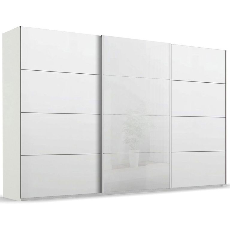 Beluga Extra Sliding Wardrobe - 406cm - 3 Door - White High Gloss & Alpine White Front