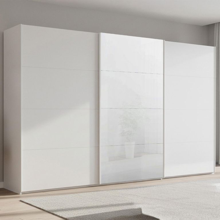 Beluga Extra Sliding Wardrobe - 406cm - 3 Door - White High Gloss & Alpine White Front