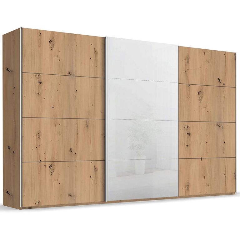 Beluga Extra Sliding Wardrobe - 406cm - 3 Door - White High Gloss & Artisan Oak Front