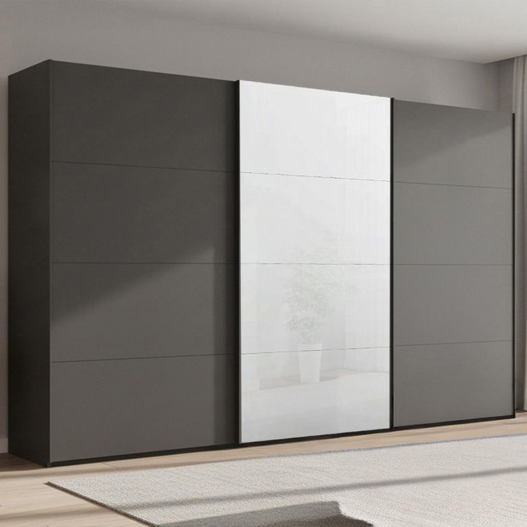 Beluga Extra Sliding Wardrobe - 406cm - 3 Door - White High Gloss & Graphite Front