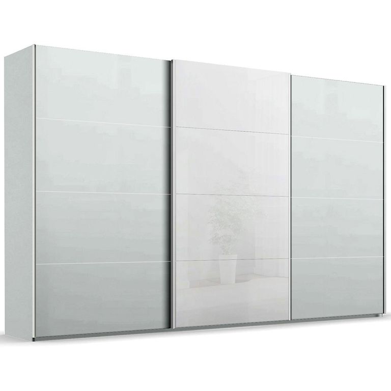 Beluga Extra Sliding Wardrobe - 406cm - 3 Door - White High Gloss & Silk Grey Front