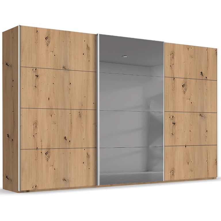 Rauch Beluga Extra 406cm 3 Door Sliding Wardrobe with Grey Mirror - Artisan Oak