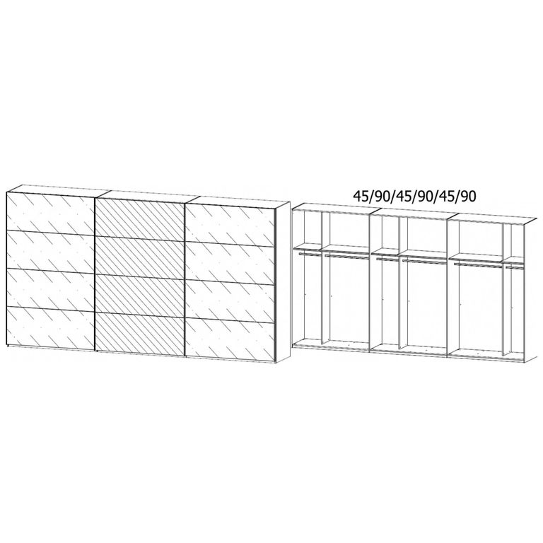 Beluga Extra Sliding Wardrobe - 406cm - 3 Door - Mirror - Alpine White & Basalt Glass