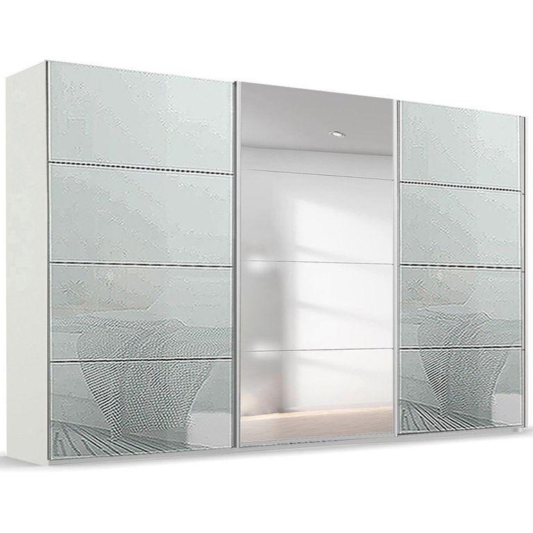 Beluga Extra Sliding Wardrobe - 406cm - 3 Door - Mirror - Alpine White & Silk Grey Glass