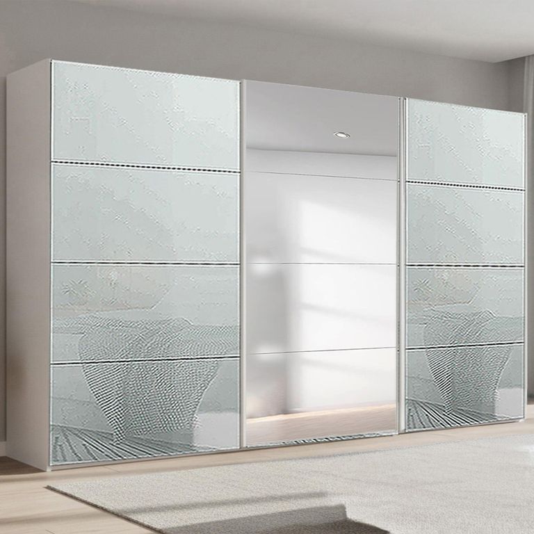 Beluga Extra Sliding Wardrobe - 406cm - 3 Door - Mirror - Alpine White & Silk Grey Glass