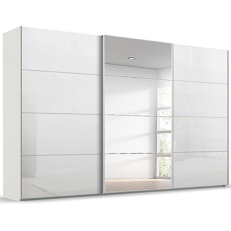 Beluga Extra Sliding Wardrobe - 406cm - 3 Door - Mirror - Alpine White & White High Gloss