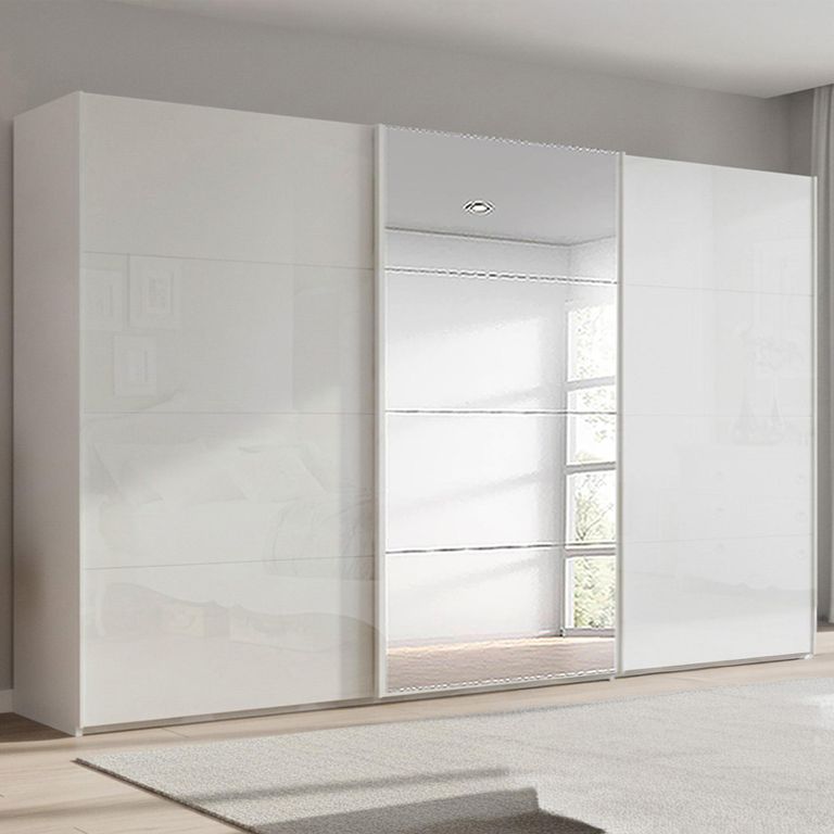 Beluga Extra Sliding Wardrobe - 406cm - 3 Door - Mirror - Alpine White & White High Gloss