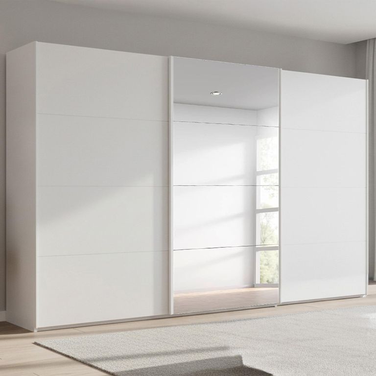 Beluga Extra Sliding Wardrobe - 406cm - 3 Door - Mirror - Alpine White