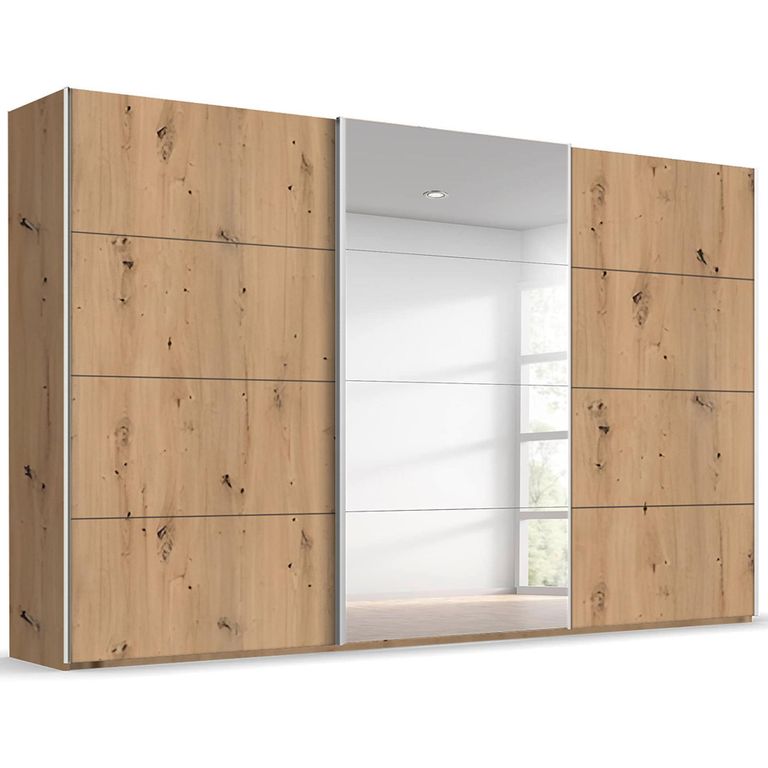 Beluga Extra Sliding Wardrobe - 406cm - 3 Door - Mirror - Artisan Oak