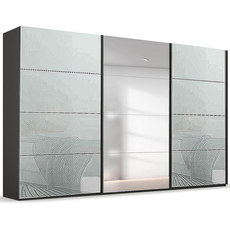 Beluga Extra Sliding Wardrobe - 406cm - 3 Door - Mirror - Graphite & Silk Grey Glass