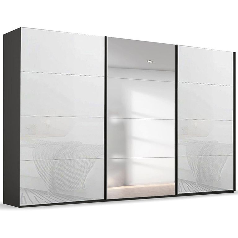 Beluga Extra Sliding Wardrobe - 406cm - 3 Door - Mirror - Graphite & White Glass