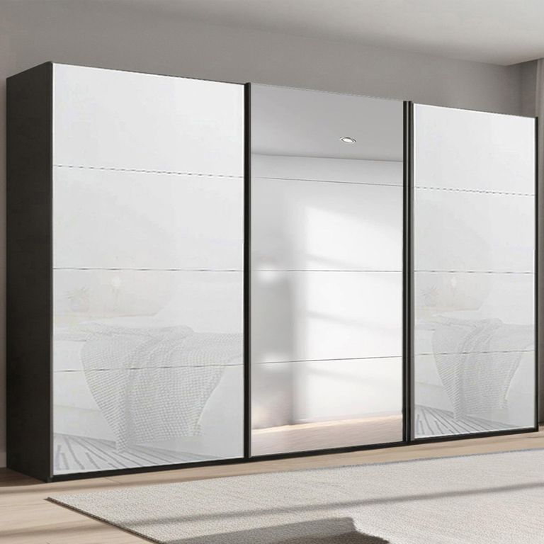 Beluga Extra Sliding Wardrobe - 406cm - 3 Door - Mirror - Graphite & White Glass