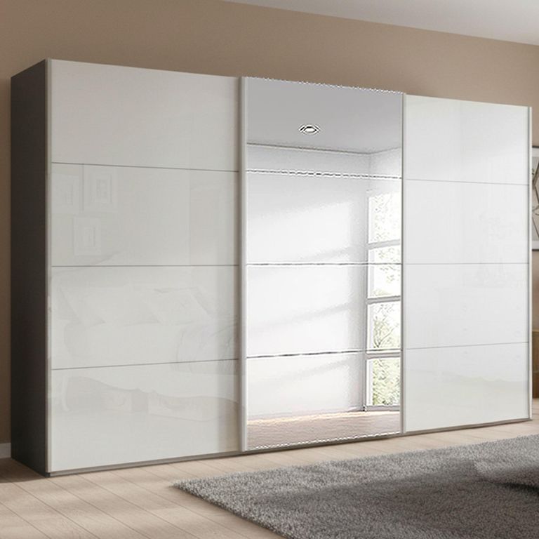 Beluga Extra Sliding Wardrobe - 406cm - 3 Door - Mirror - Graphite & White High Gloss