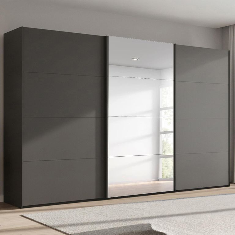 Beluga Extra Sliding Wardrobe - 406cm - 3 Door - Mirror - Graphite