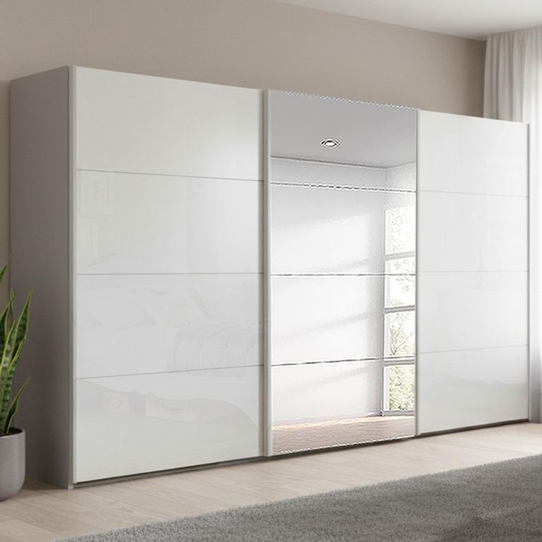 Beluga Extra Sliding Wardrobe - 406cm - 3 Door - Mirror - Silk Grey & White High Gloss