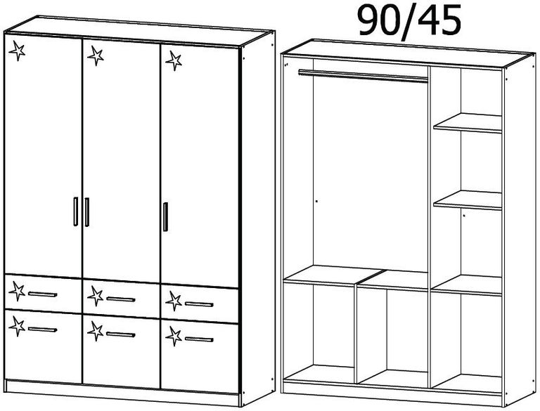 Rauch Celle 136cm 3 Door Black Wardrobe