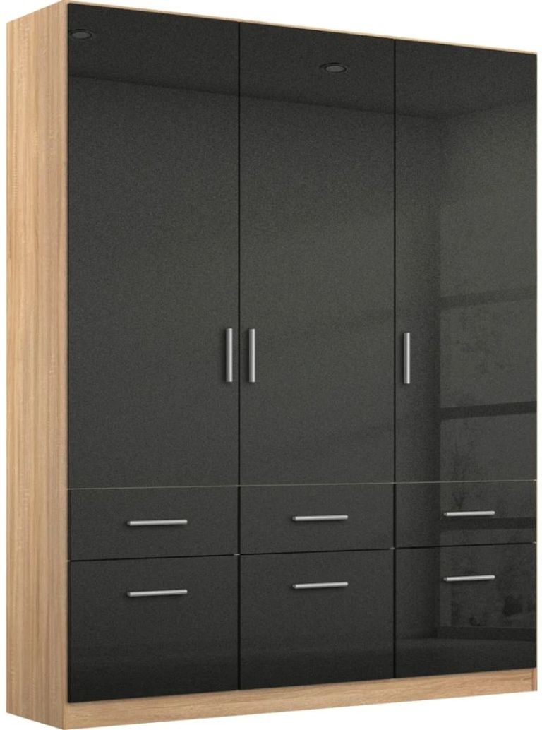 Rauch Celle 136cm 3 Door Black and Oak Wardrobe